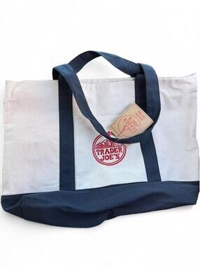 New 2026 Navy & white Trader Joe's large tote bag